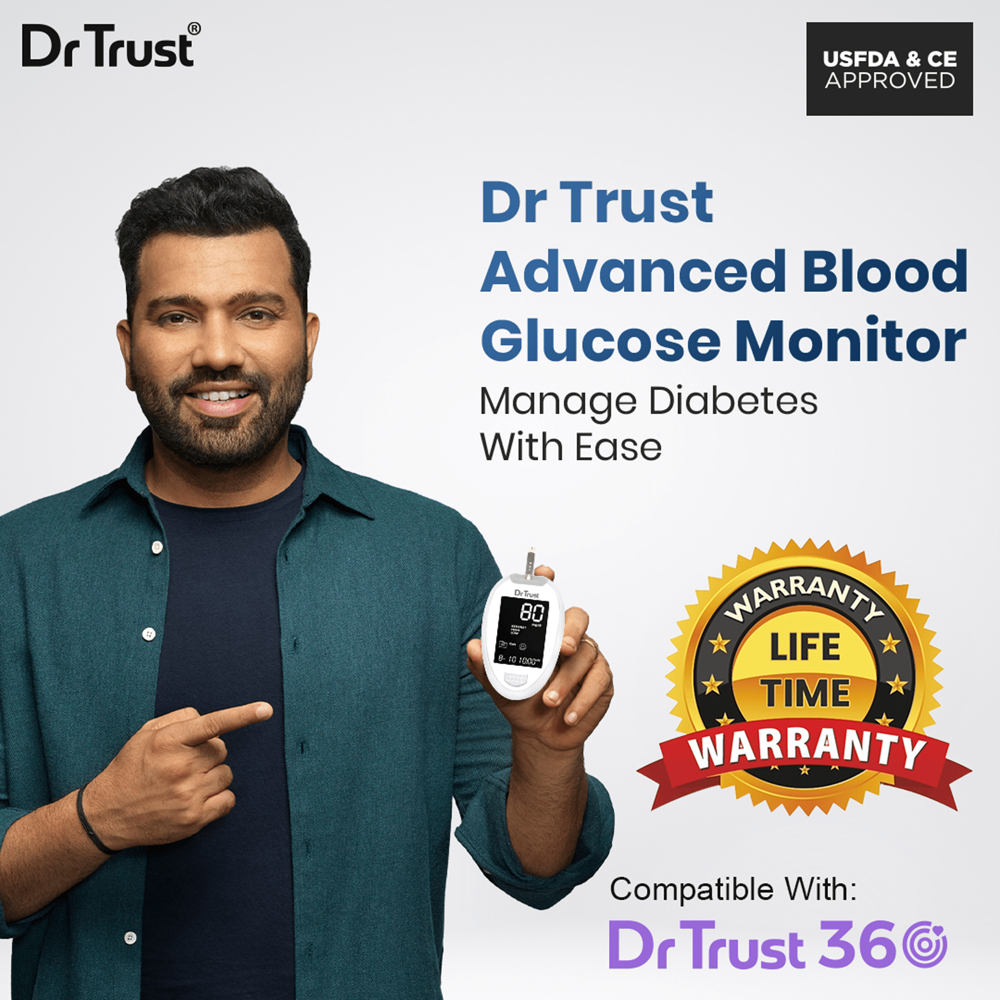 Dr Trust USA Platinum Blood Glucose Monitoring System - Digital Blood Sugar Testing Kit with 10 Strips, 10 Lancets & Lancing Device | Accurate Home Glucose Meter for Diabetes Management | Easy to Use for Daily Health Monitoring
