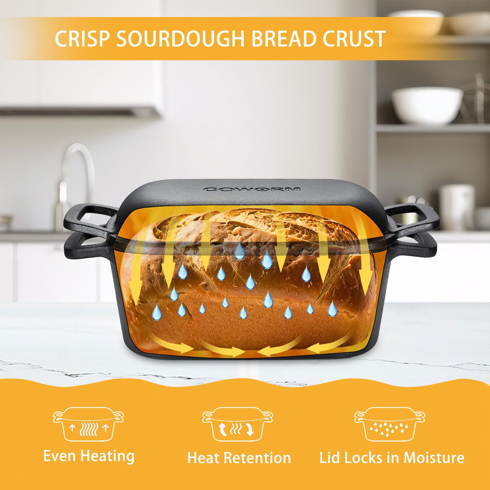 3.6QT Oval Dutch Oven for Bread Baking - Pre-Seasoned Cast Iron Sourdough Bread Pan with Lid | Perfect for Artisan Bread, Homemade Loaves & Camping Cooking