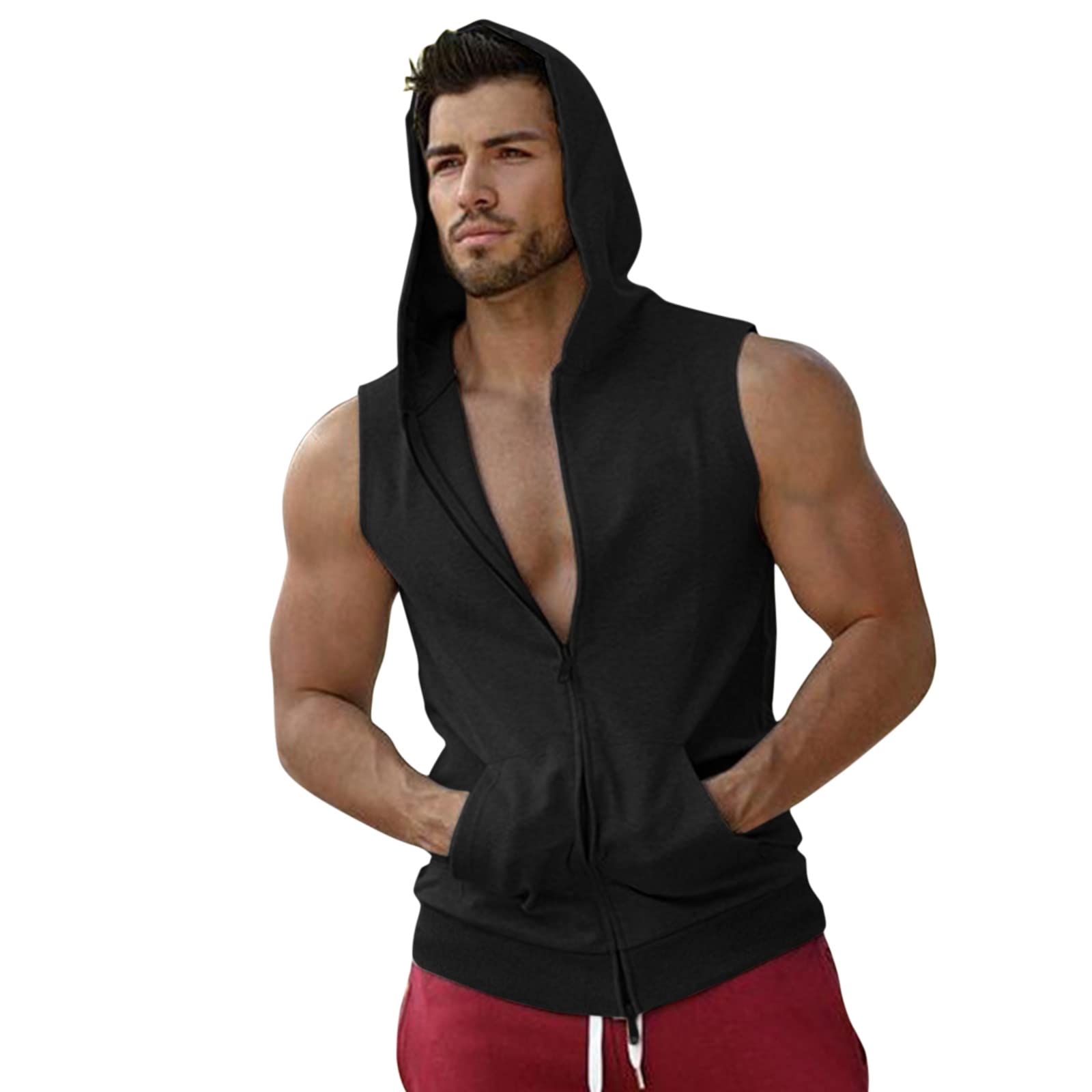 Men's Workout Crop Top Tank - Sleeveless Fitness Shirt with Zipper | Double Layer Casual Plain T-Shirt for Gym, Running & Summer Outfits