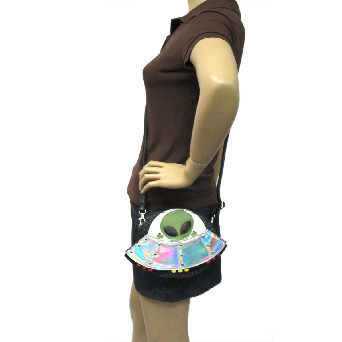 Sleepyville Critters UFO Alien Spaceship Crossbody Bag - Black Cute Cartoon Shoulder Purse for Women, Girls | Perfect for Cosplay, Comic Con, Halloween Costume & Daily Use