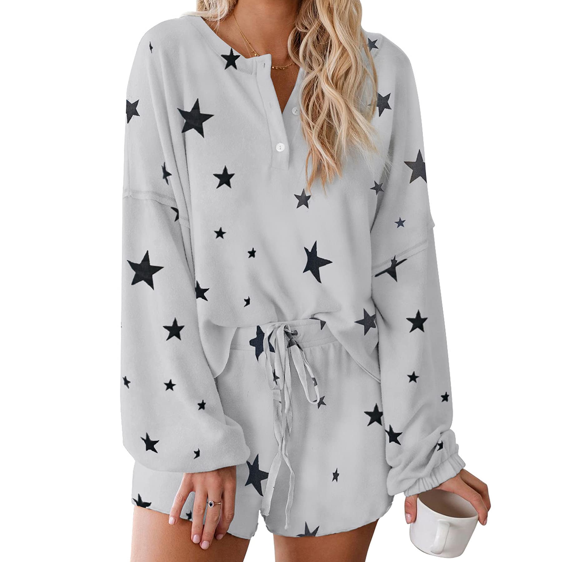 Zando Women's Tie Dye Pajama Set - Long Sleeve Top & Shorts - Plus Size Lounge Wear for Women - Soft Matching Sleepwear Set - X-Large - Perfect for Relaxing at Home, Sleepovers & Cozy Nights