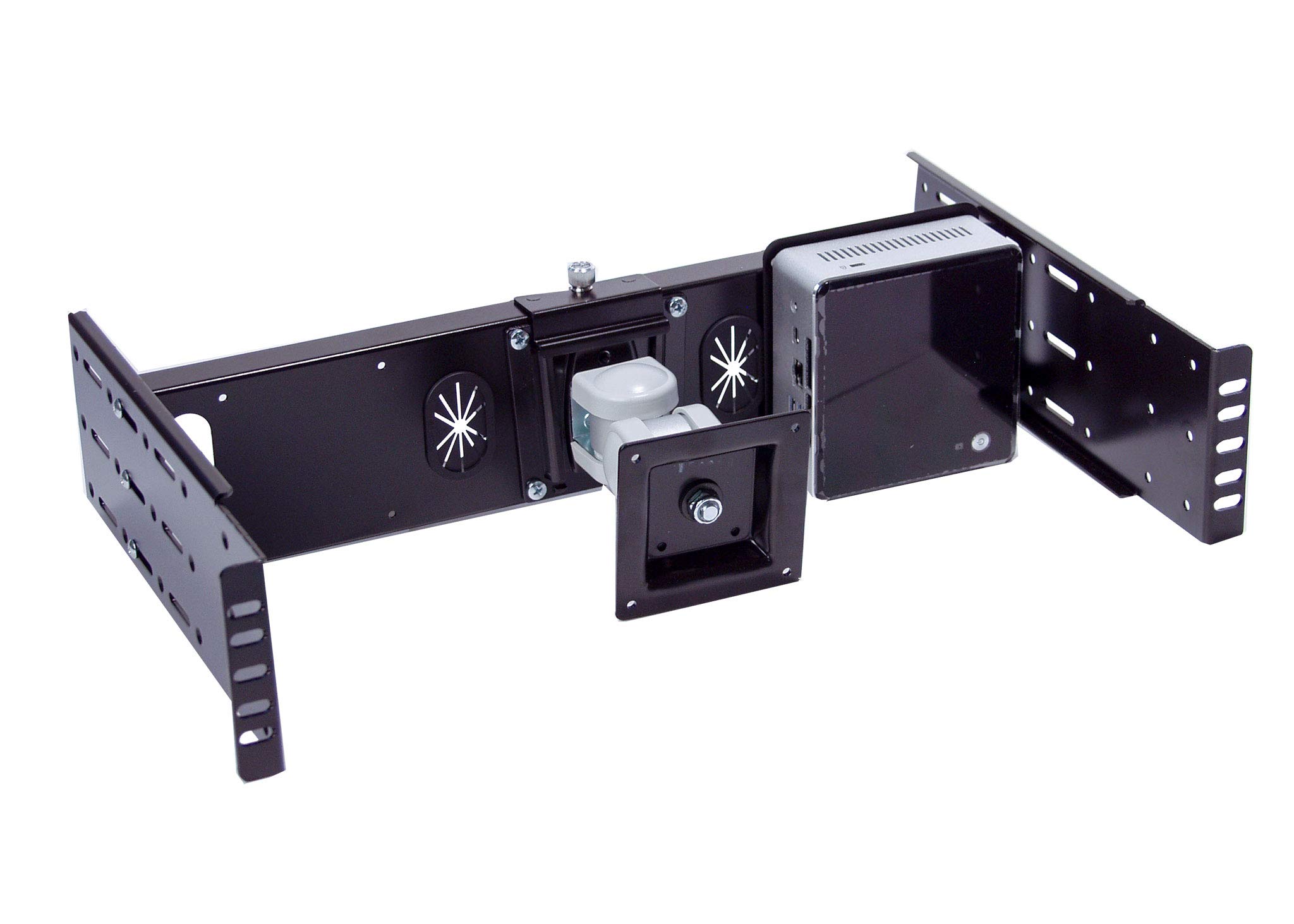 RLCD-FRAME2BK12-K2 VESA Mount LCD Monitor/TV Rack Adapter Kit - Compatible with 15-24 Inch Screens & Intel NUC Mini PC - Fits 2/4 Post 19