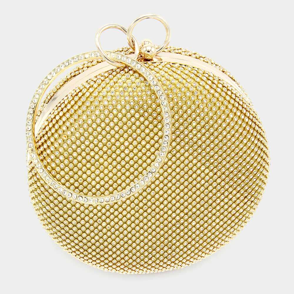 Stylish Gold Bling Round Evening Tote Bag & Crossbody Purse for Women - Perfect for Parties, Weddings & Night Out Events