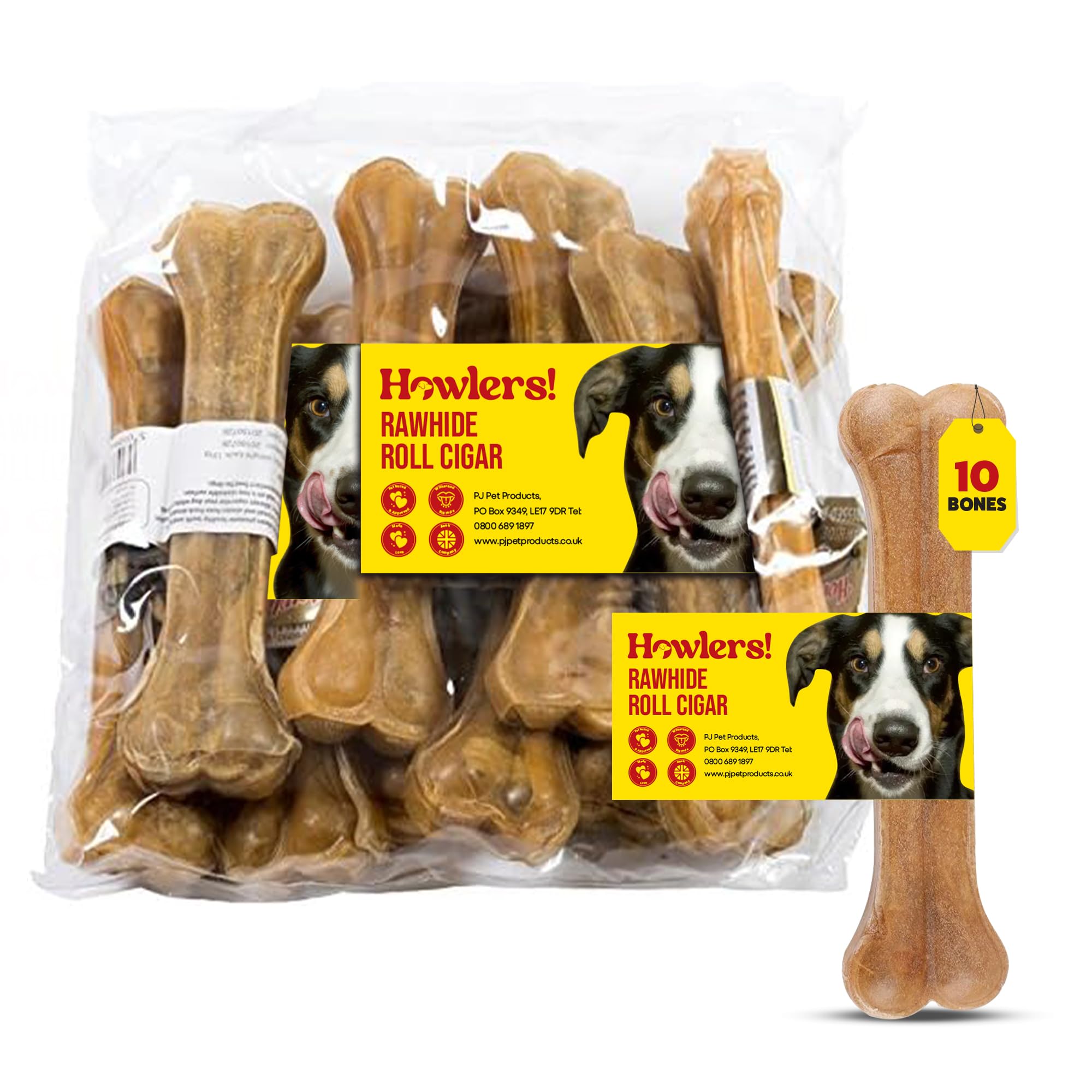 10 Inch Natural Giant Pressed Dog Bones - Pack of 10 | Long-Lasting Rawhide Chews for Dogs | All-Natural Ingredients | Perfect for Aggressive Chewers & Dental Health