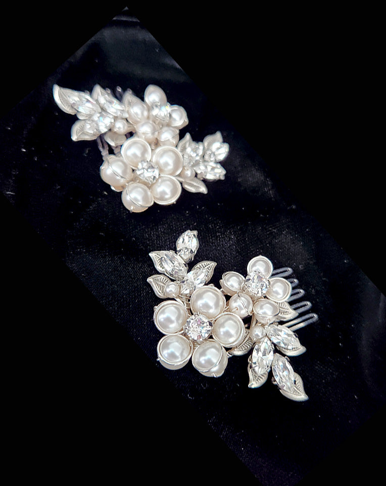 Elegant Pearl and Jeweled Floral Wedding Hair Comb Set - Jocelyn Bridal Headpiece by Kezani | Perfect for Brides, Bridesmaids, and Special Occasions