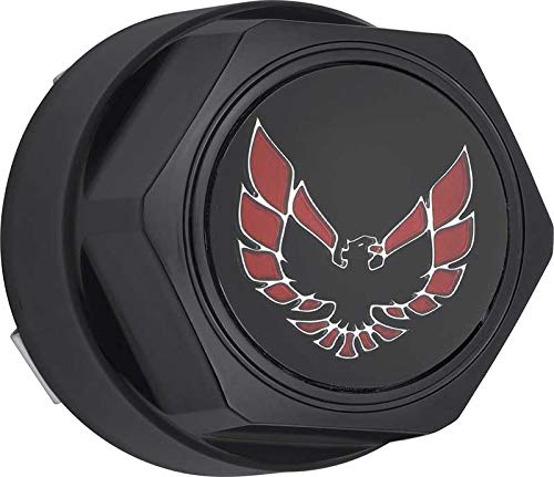 OER Wheel Center Cap Set Flat Black with Early Red Bird Logo - Compatible with 1977-1981 Firebird | Classic Car Restoration & Customization Accessories