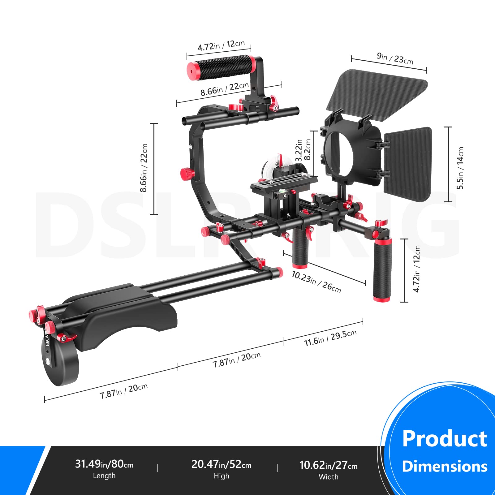 Neewer DSLR Shoulder Rig Kit - Professional Video Stabilizer for Filmmaking with Matte Box, Follow Focus, 15mm Rods & Handgrip (Red/Black) | Perfect for YouTube Videos, Documentary Shooting & Indie Film Production