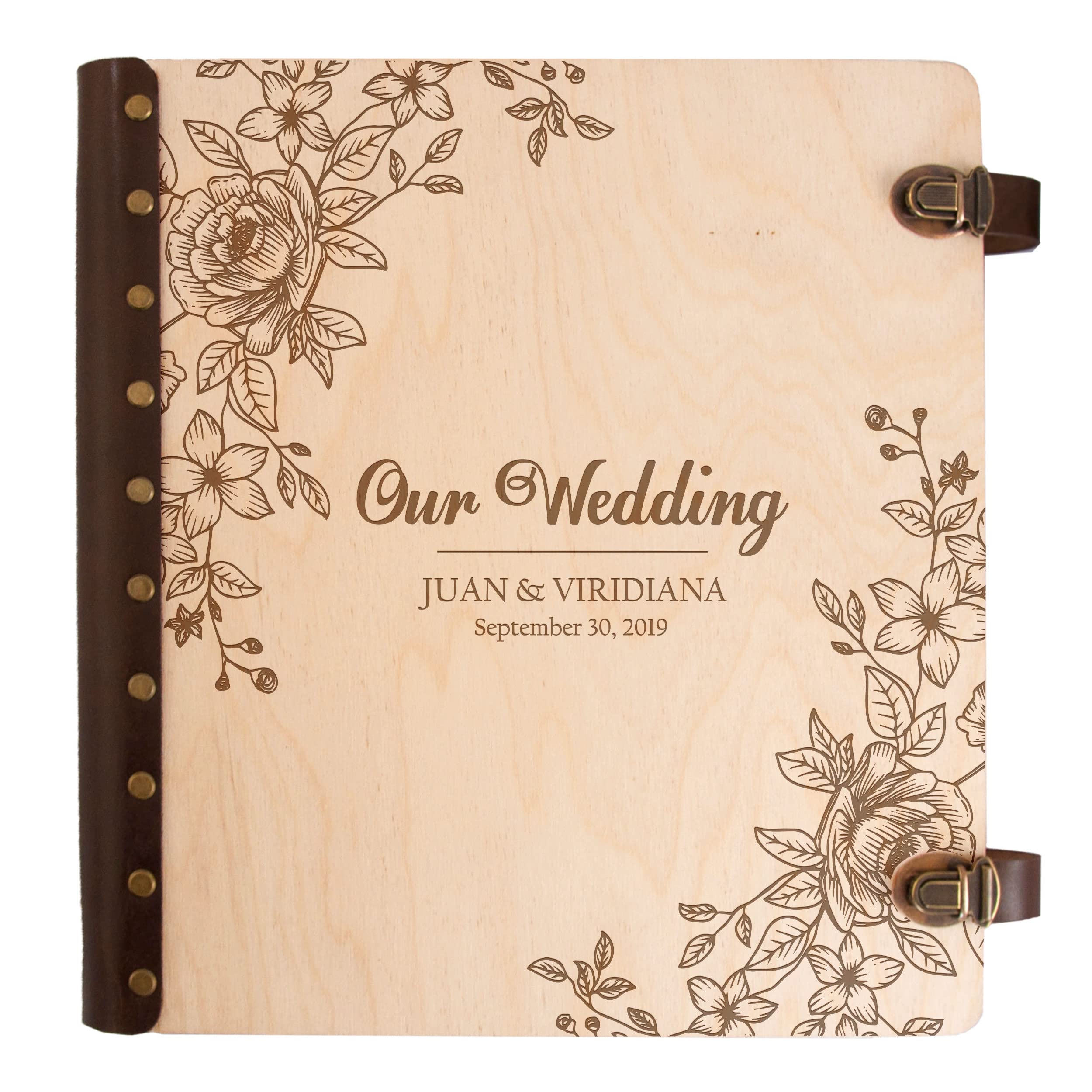 Personalized Wooden Wedding Photo Album - Custom Rustic Couple Gift, Unique Memory Scrapbook for Anniversaries & Special Occasions (Natural Light Wood) | Perfect for Wedding Guest Books, Anniversary Gifts & Family Keepsakes