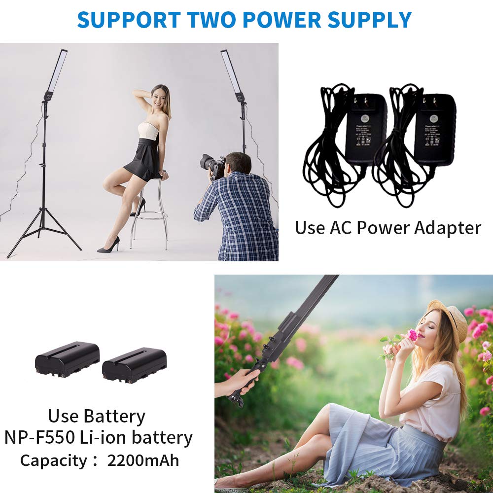 Professional LED Video Light with Dimmable 2800-5500K, Battery Powered Photography Light, Portable Handheld Wand - Includes NP-550 Li-ion Battery & Stand - Perfect for Portrait Photography, YouTube Videos, Outdoor Shooting & Studio Lighting