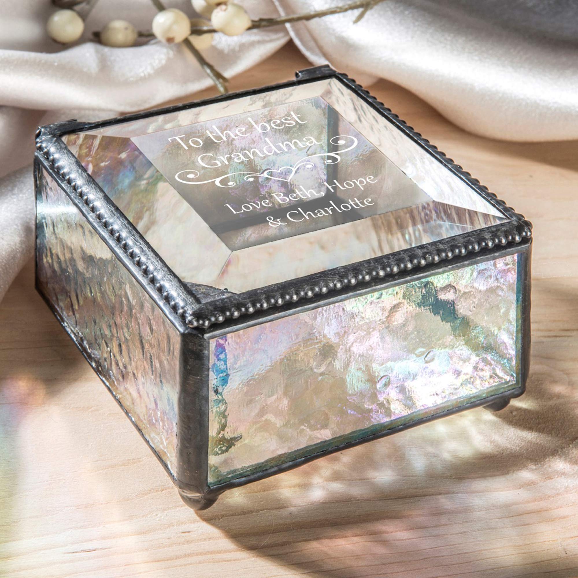 Personalized Glass Jewelry Box - Grandma Gift for Mother's Day & Birthday | Keepsake Display Case for Vanity Organizer