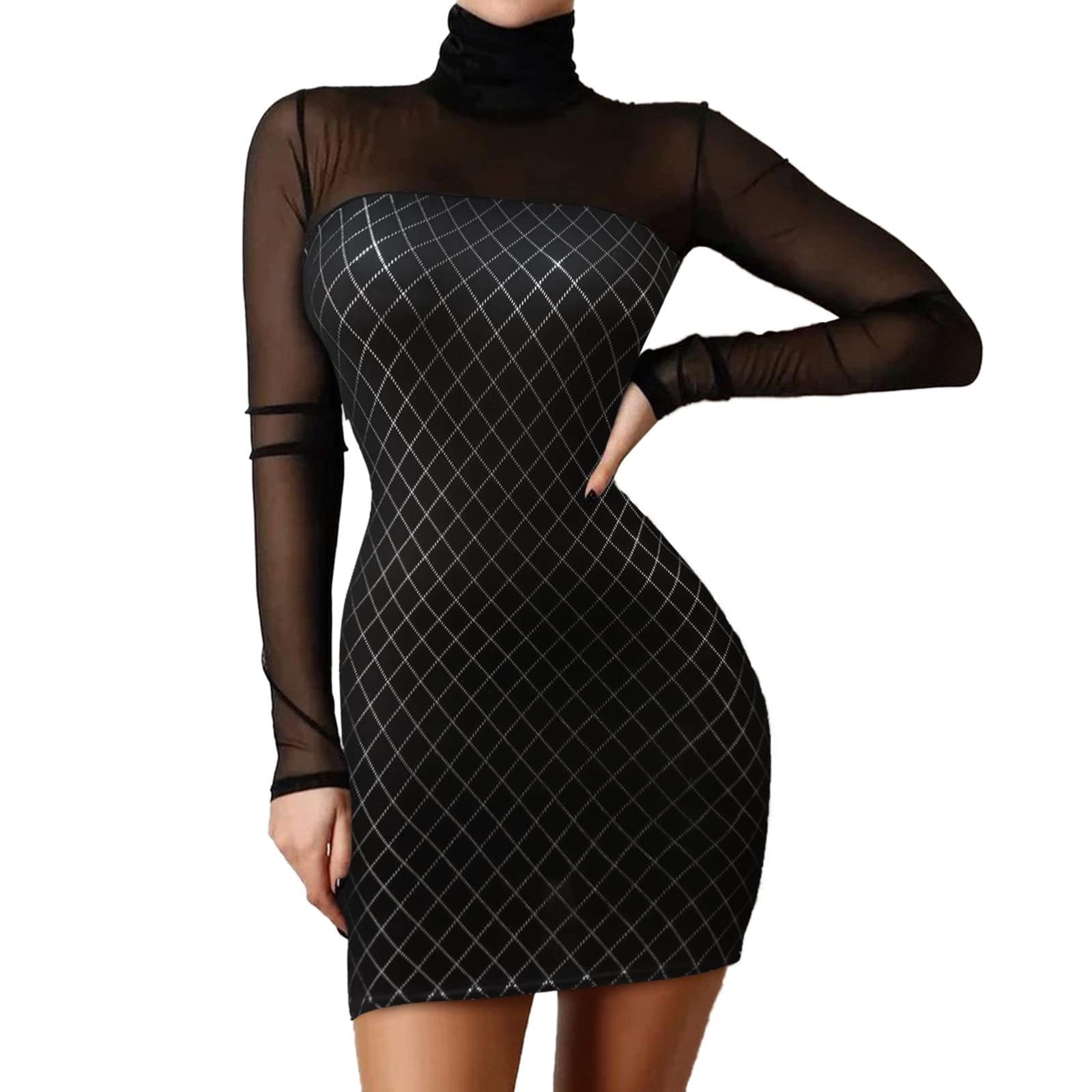 Elegant Women's Party Dress with Sequins & Lace Long Sleeves - Formal Wedding Guest Dress for Evening Events, Cocktail Parties & Special Occasions