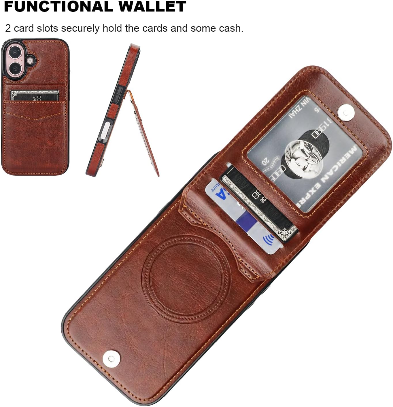 Premium Shockproof iPhone 16 Wallet Case with Credit Card Holder - Heavy Duty Dual Layer Protective Cover for 6.1
