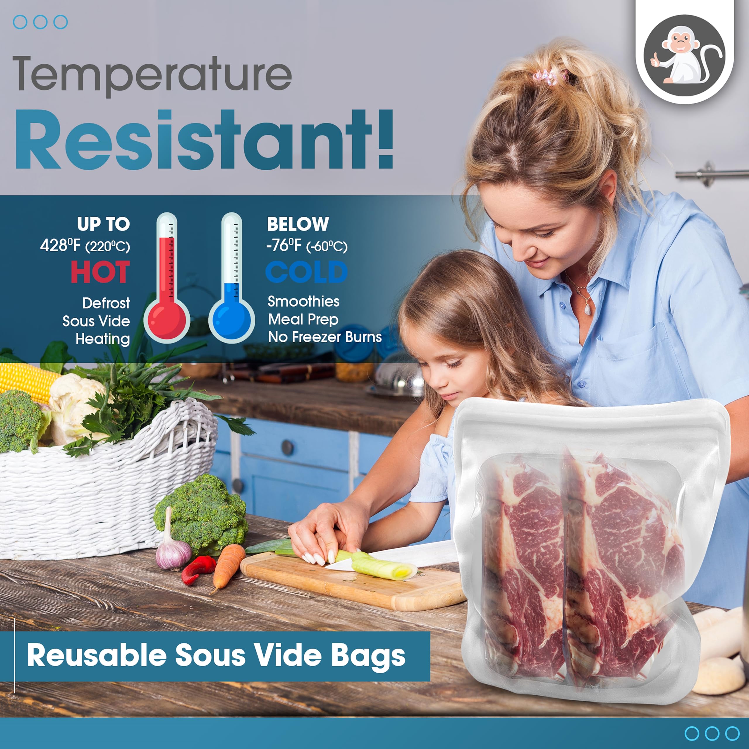 Reusable Silicone Sous Vide Bag - 1 Gallon (135oz) XXL Food Storage Bag | Freezer Safe, Zero Waste Kitchen Container | Perfect for Sous Vide Cooking, Meal Prep & Kitchen Organization | Great for Vacuum Sealing, Freezing & Storing Leftovers