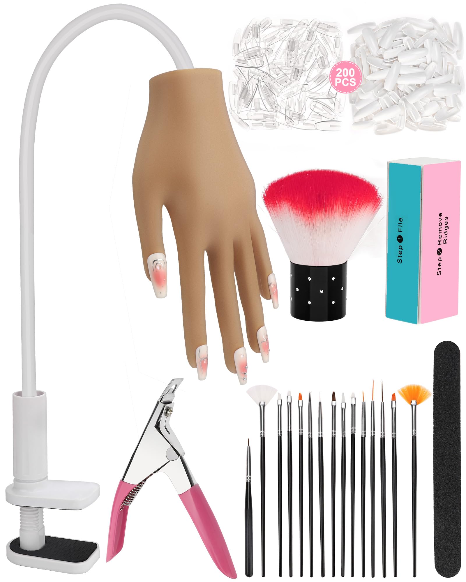 Professional Silicone Practice Hand for Acrylic Nails - Non-Slip Nail Training Hand Model for Beginners (13.7 x 6.29 x 1.88in) - Perfect for Nail Art Practice, Salon Training & DIY Manicure at Home