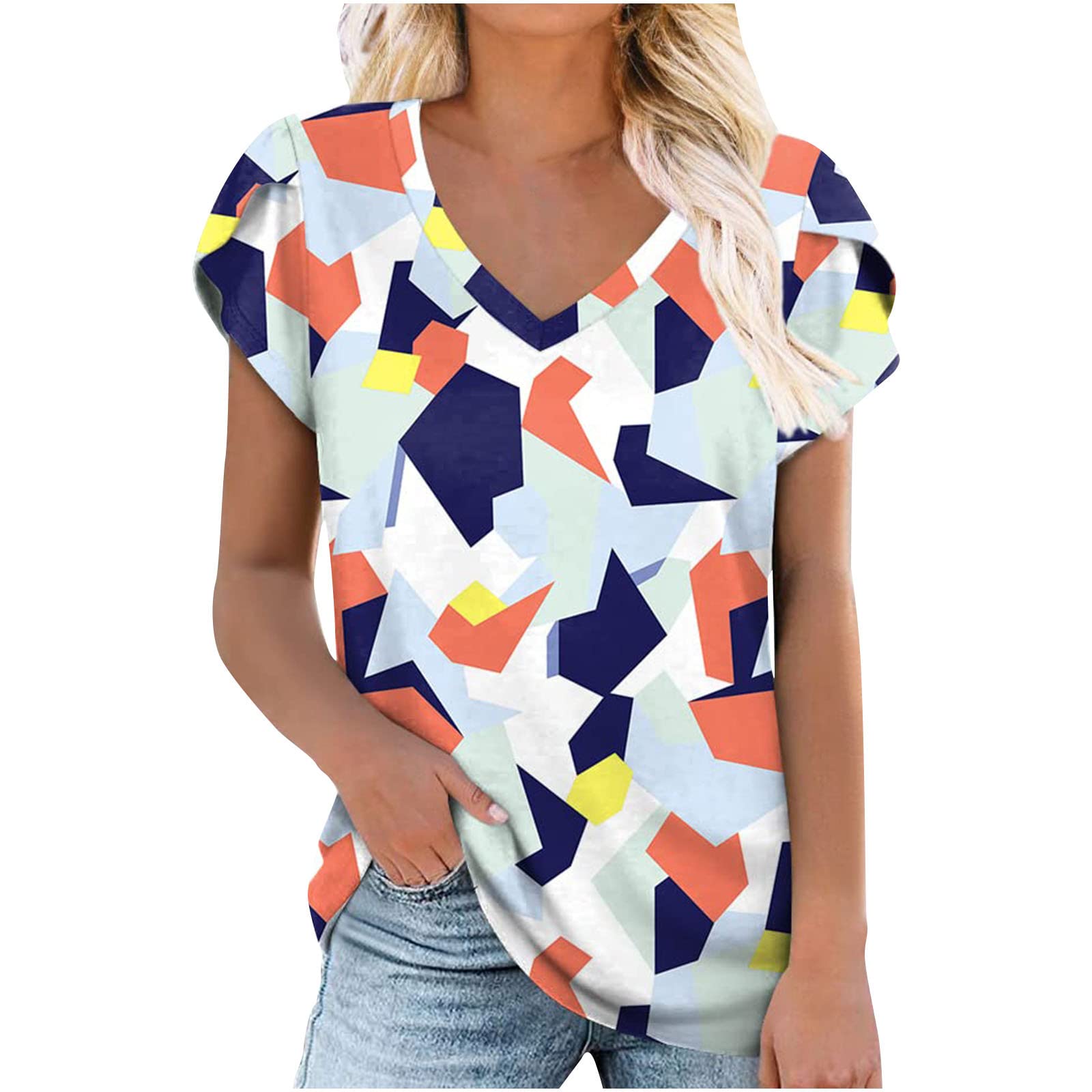 Women's Summer Short Sleeve V-Neck Casual T-Shirts - Cute Printed Loose Tunic Tops & Blouses - Perfect for Beach Outings, Vacation Wear and Everyday Comfort