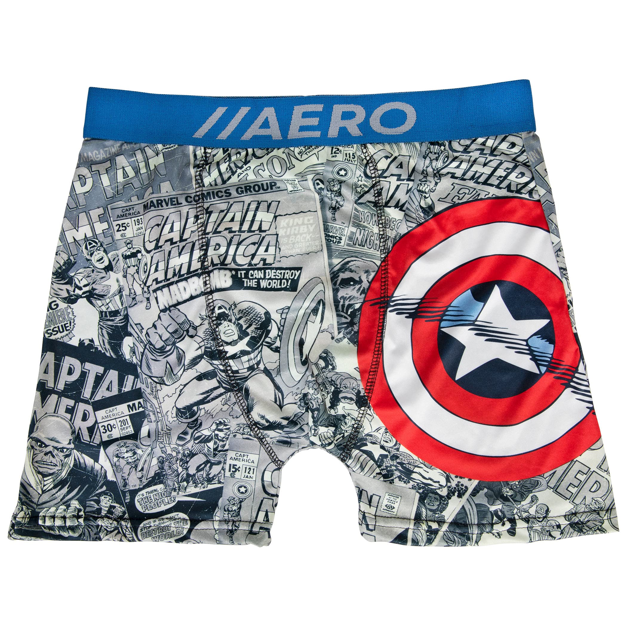 Marvel Captain America Shield & Comic Print Aero Boxer Briefs - Superhero Underwear for Men, Comfortable & Breathable - Perfect for Cosplay, Gifts, and Everyday Wear