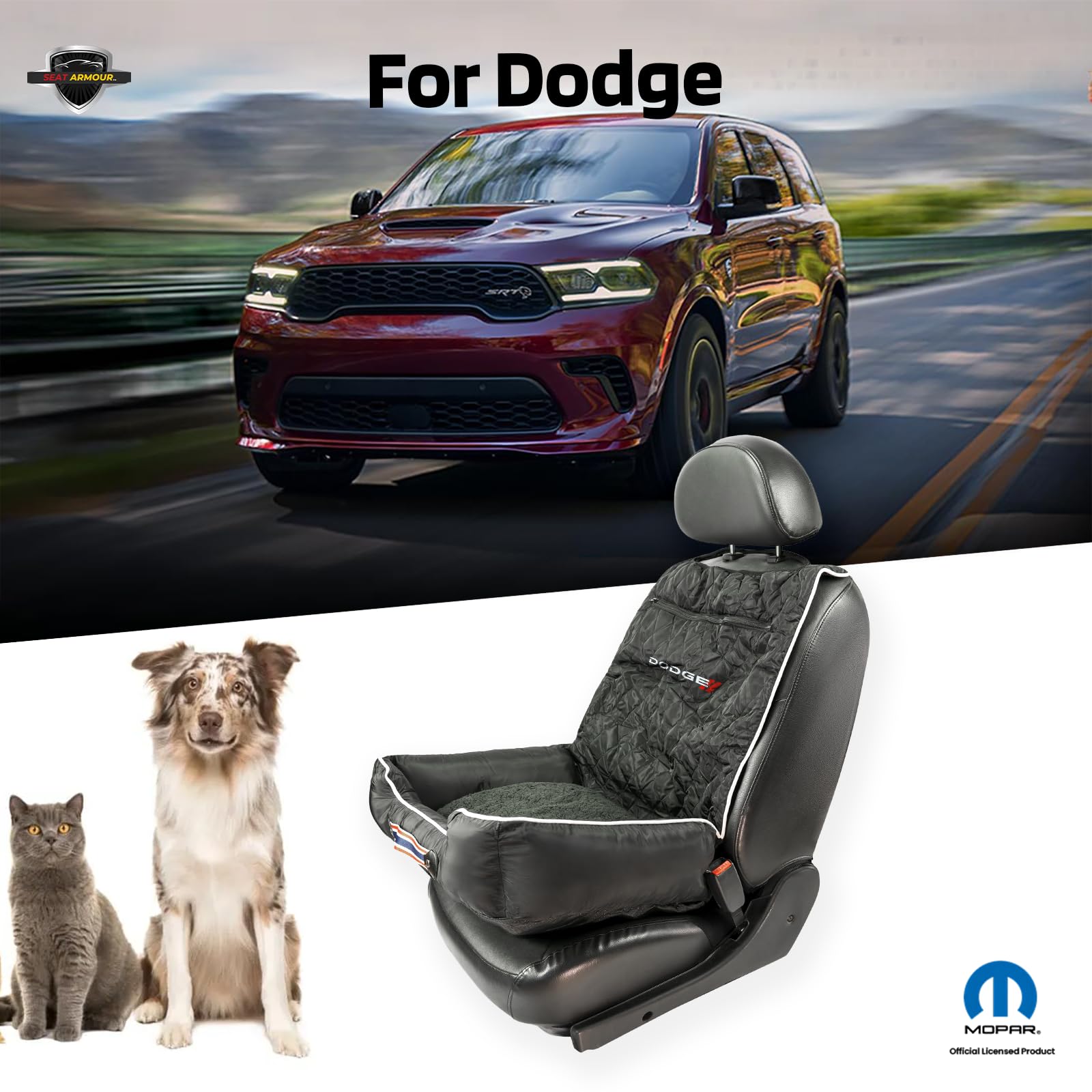 Dodge PetBed2GO Dog Car Seat Cover - 2-in-1 Pet Bed & Car Seat Protector for Dodge Vehicles - Waterproof & Nonslip Full Protection Pet Car Seat (26x20x6 inches, 3.5 lbs, Black) - Perfect for Road Trips & Daily Commutes with Pets