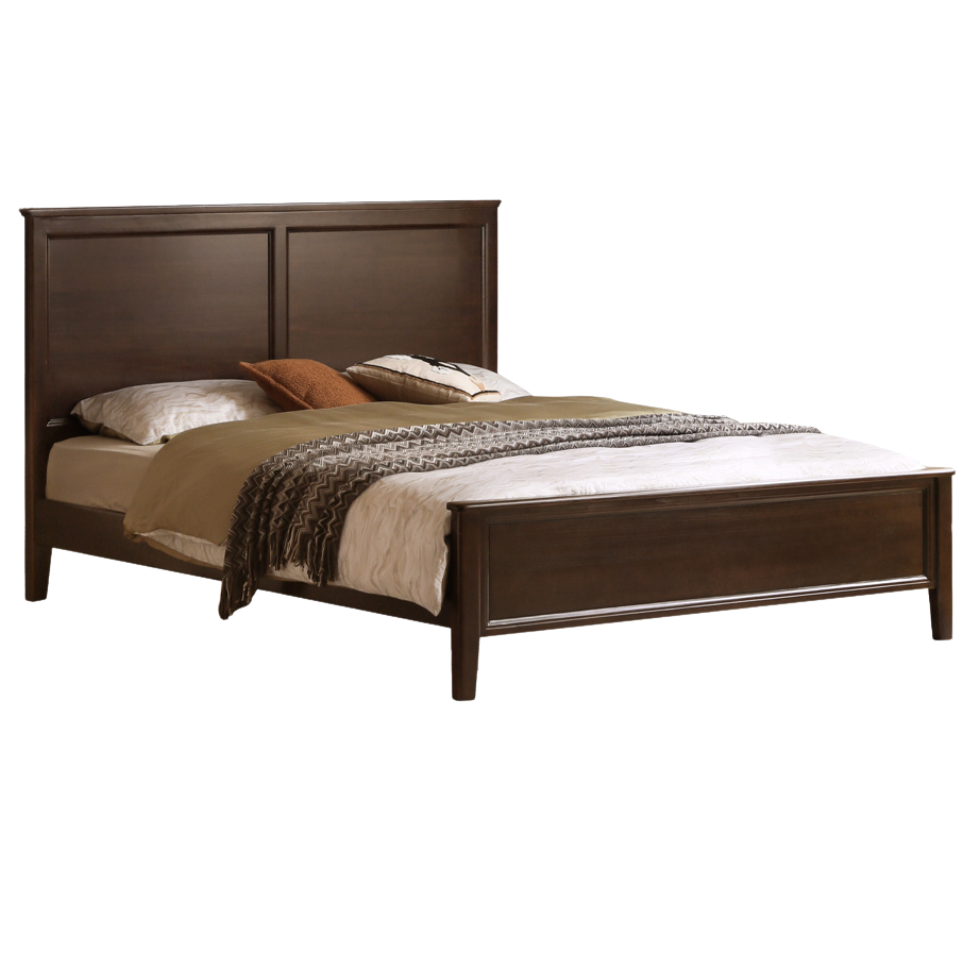 Solid Poplar Wood Bed - Modern American Retro High Back Bed Frame for Bedroom, Guest Room & Master Suite
