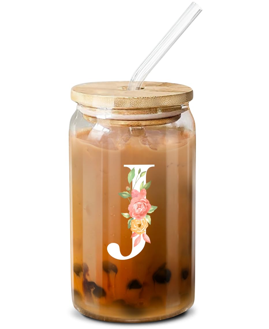 Personalized Monogrammed Coffee Glass - Custom 16 Oz Birthday Gift for Women, Friends, Girls - Unique Galentines Gift Idea - Perfect for Coffee Lovers & Home Decor