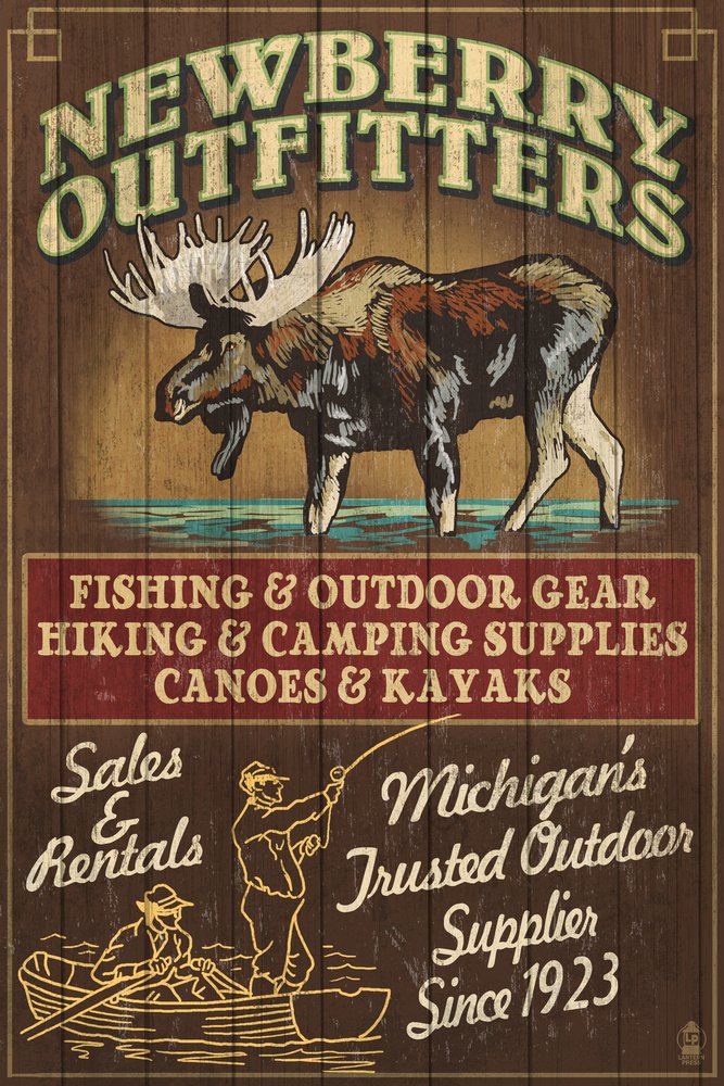Vintage Moose Outfitters Wall Art - Signed 24x36 Print | Newberry Michigan Decor | Rustic Cabin, Lodge & Hunting Lodge Wall Decor Poster