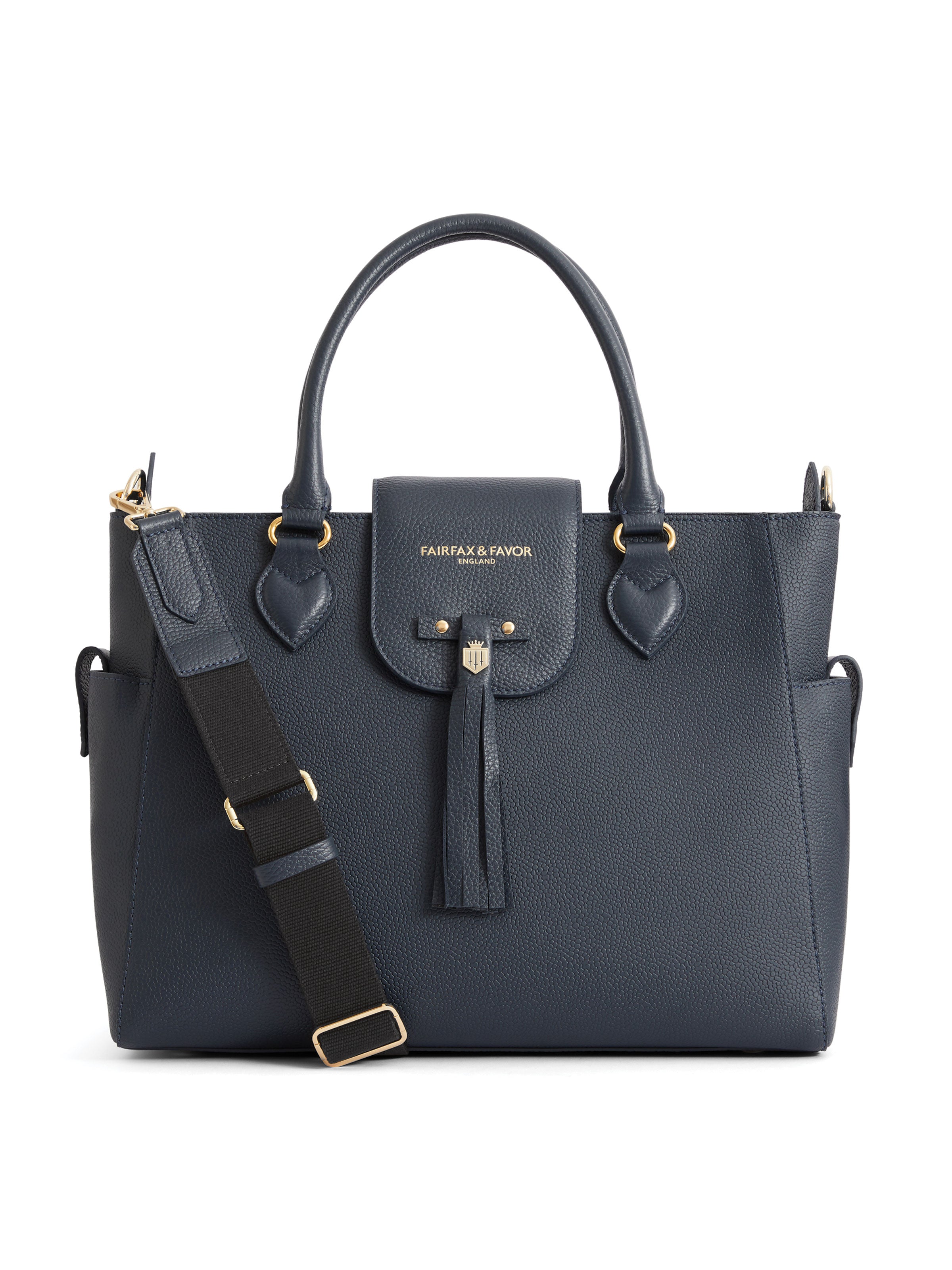 Premium Windsor Baby Bag - Navy Scotchgrain Leather Diaper Bag for Moms - Perfect for Travel, Shopping & Daily Use with Baby
