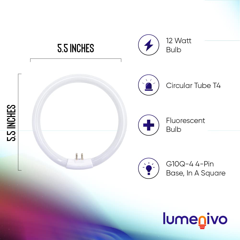 Lumenivo 5.5 Inch T4 12W 6400K Daylight Circular Fluorescent Light Bulbs - 2 Pack, Replacement for Conair Round Makeup Mirror Bulbs, Perfect for Vanity Mirrors & Professional Salon Lighting