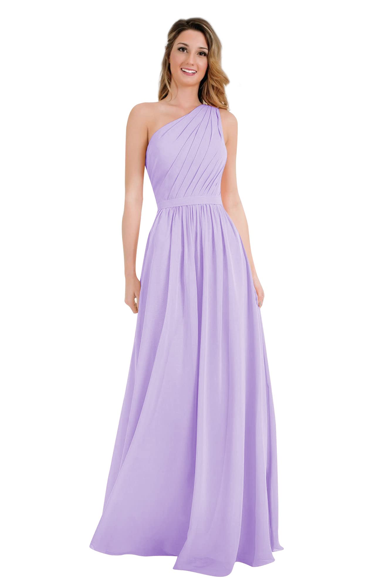 Elegant One Shoulder Long Chiffon Bridesmaid Dress with Pockets - A-Line Formal Evening Gown for Women | Perfect for Weddings, Proms & Special Occasions