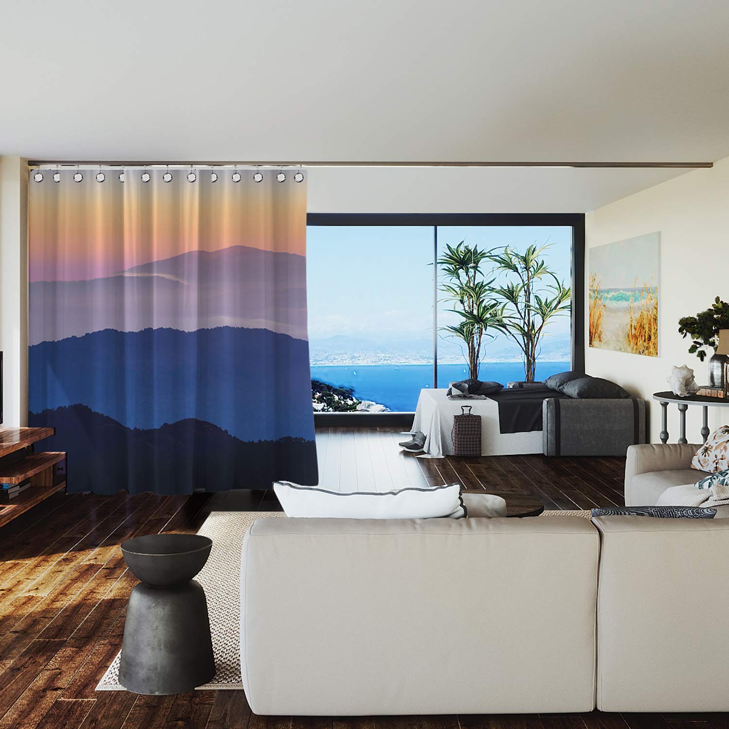 Premium Room Divider Curtain - 8ft Tall x 15ft Wide Misty Mountains Design | Soundproof & Privacy Screen for Bedroom, Studio, Office Partition | Home & Commercial Space Divider Solution