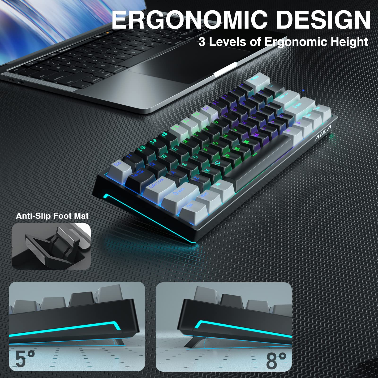 AULA F3261 60% Compact Mechanical Gaming Keyboard with Blue Switches, RGB Backlit, Wired USB for PC, Tablet, PS4, Xbox - Perfect for Esports, Typing & Office Work