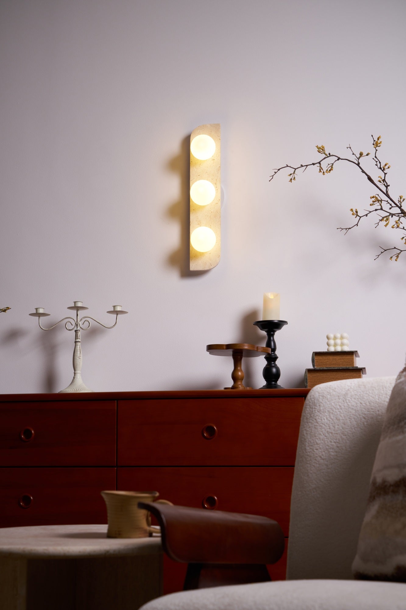 Elysian Travertine Plug-in Wall Sconce Light - Modern Plug in Wall Lamp for Bedroom, Living Room, Hallway & Dorm Decor