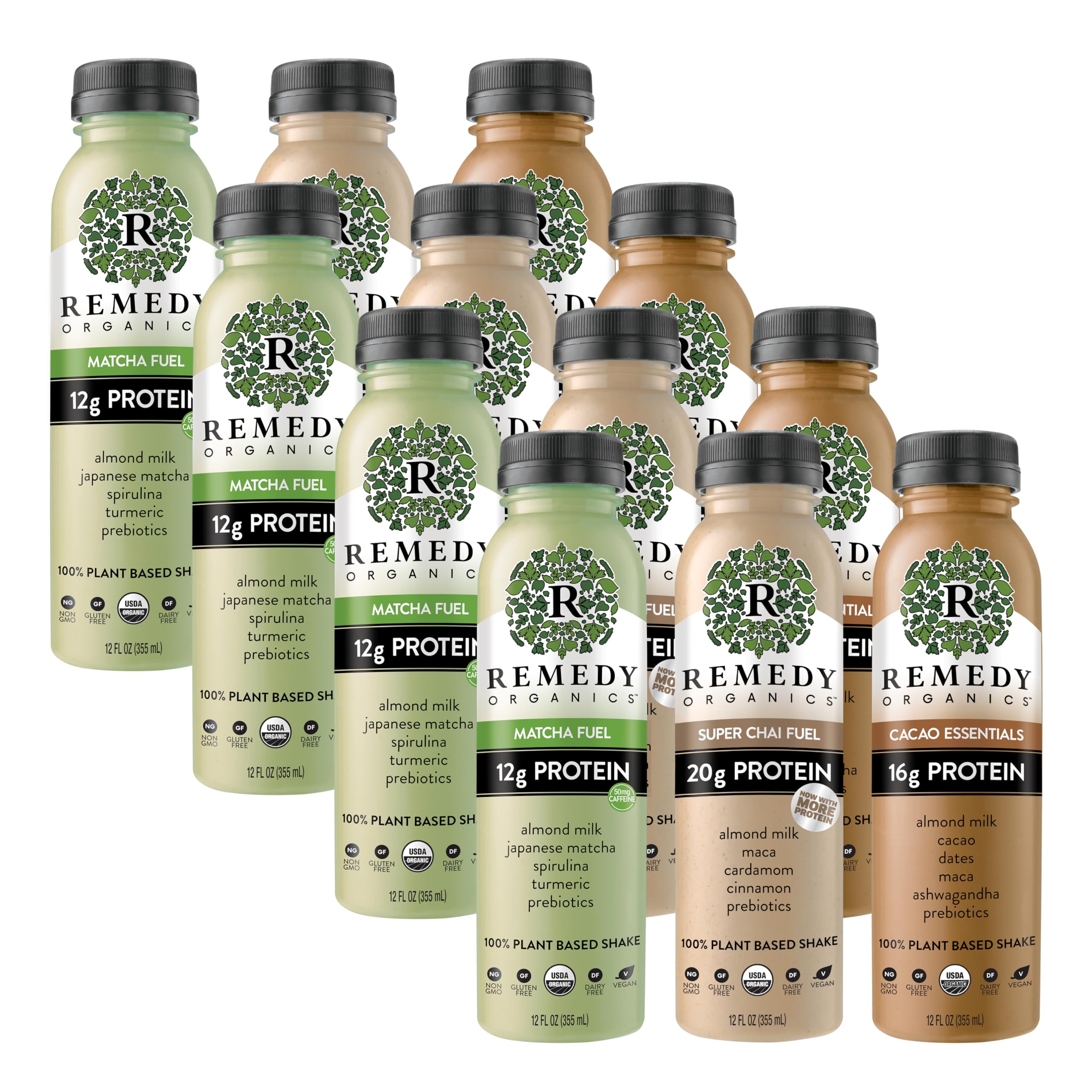 Remedy Organics Plant Based Protein Shakes 12-Pack - USDA Organic, Gluten Free, Dairy Free & Soy Free Ready-to-Drink Protein Variety Pack | Perfect for Post-Workout Recovery, Healthy Breakfast & On-the-Go Nutrition