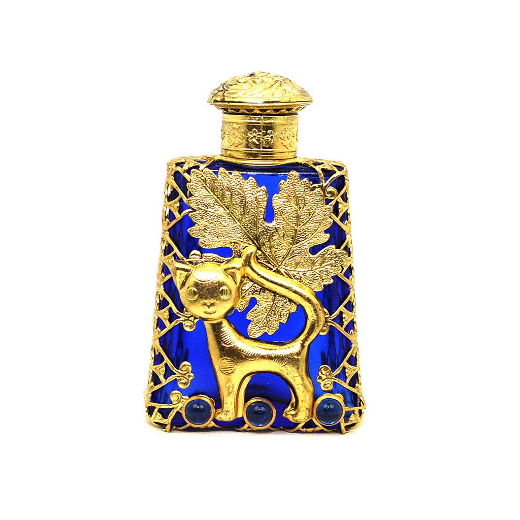 Victorian Style Cat Perfume Bottle Holder - Blue Glass for Home Decor