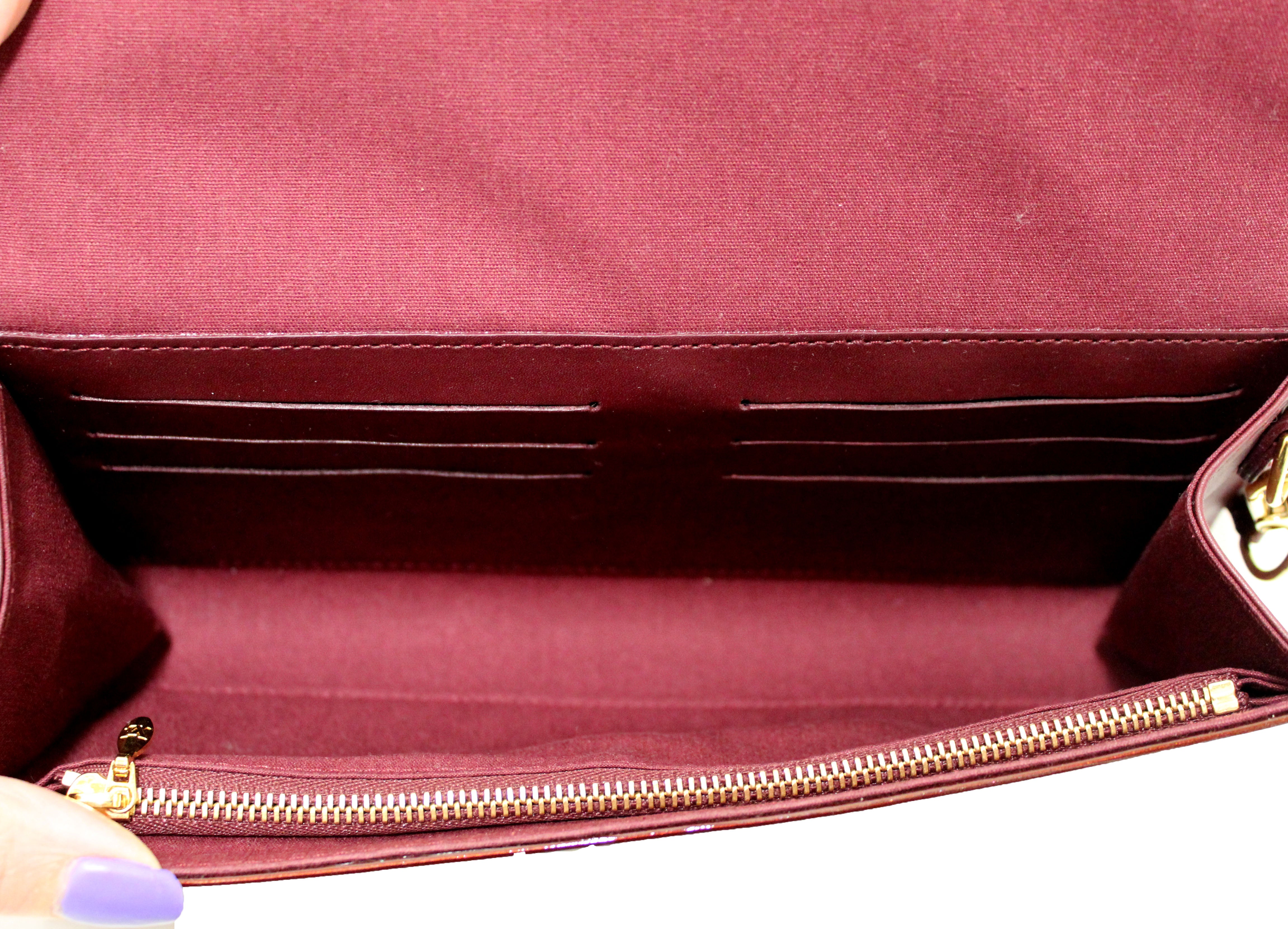 Authentic Louis Vuitton Rouge Fauviste Monogram Vernis Leather Rossmore MM Clutch Bag for Women | Luxury Evening Clutch | Perfect for Parties, Weddings & Special Occasions