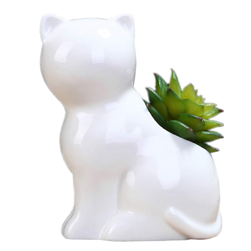 Adorable Ceramic Cat Succulent Pots - Mini Cactus & Flower Planters in White - Perfect for Home Decor, Office Desk & Gift Ideas