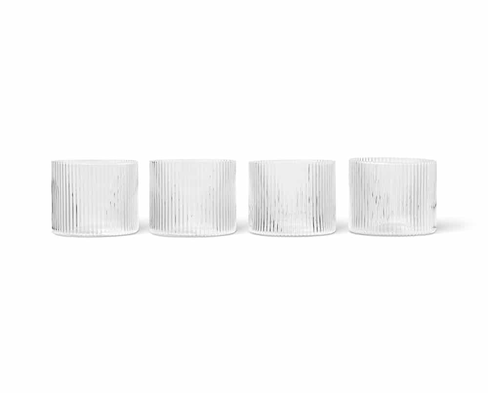 FERM LIVING Ripple Low Glasses - Set of 4 Clear Drinking Glasses for Water, Juice & Cocktails - Perfect for Dinner Parties, Home Bar & Everyday Use