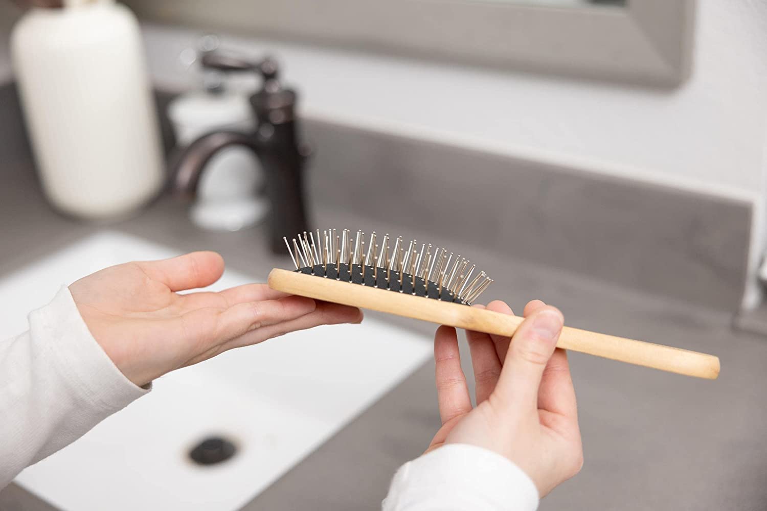 Kamz Beauty Anti-Bacterial Bamboo Hair Brush - Detangling Comb for Men & Women - Perfect for Daily Styling, Travel & Salon Use