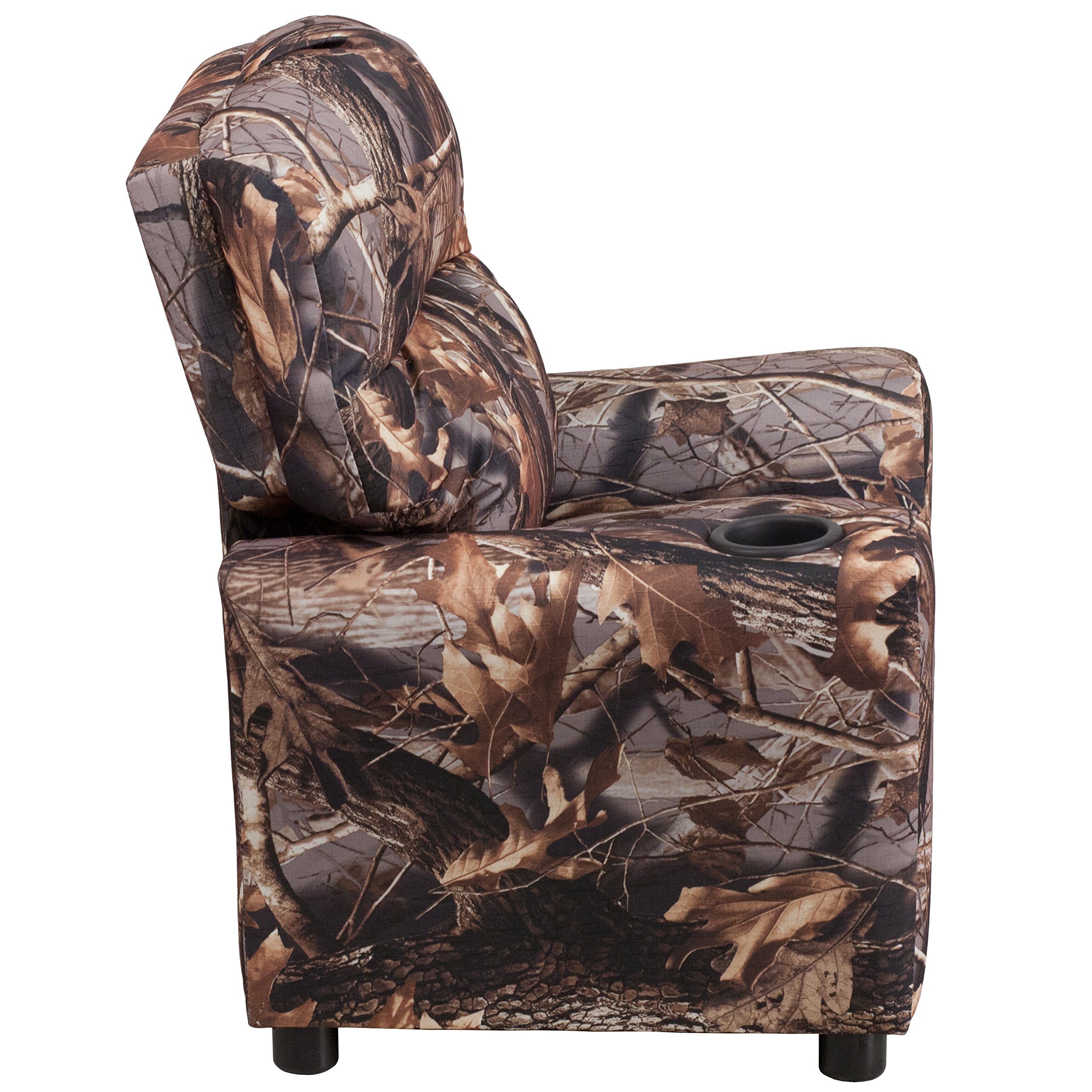 Emma & Oliver Camouflage Kids Recliner Chair with Cup Holder - Comfortable Children's Armchair for Bedroom, Playroom & TV Watching