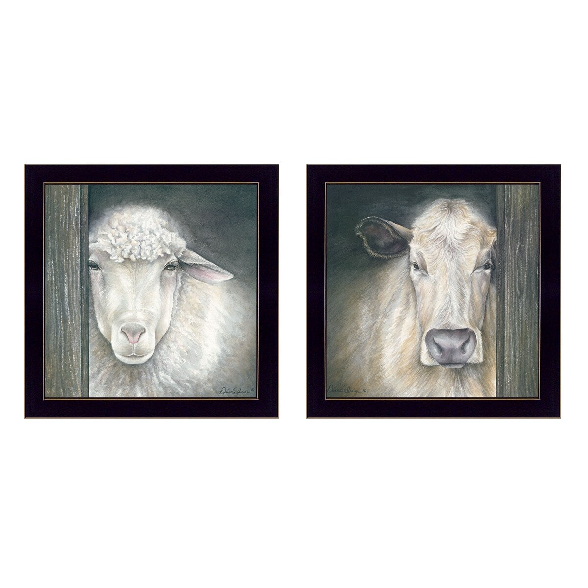 Barnyard Animal Portraits 2-Piece Wall Art Set by Diane Weaver - Black Framed Farmhouse Decor for Living Room, Nursery & Country Style Homes