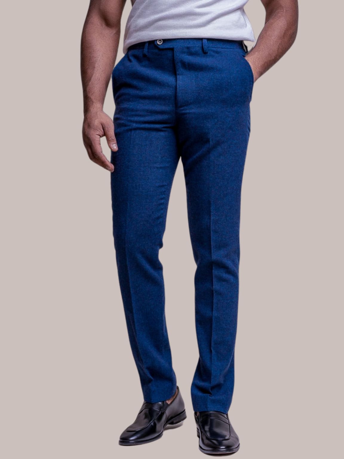 Cavani Orson Men's Blue Tweed Pants - Classic Slim Fit Dress Trousers for Business, Office & Formal Occasions
