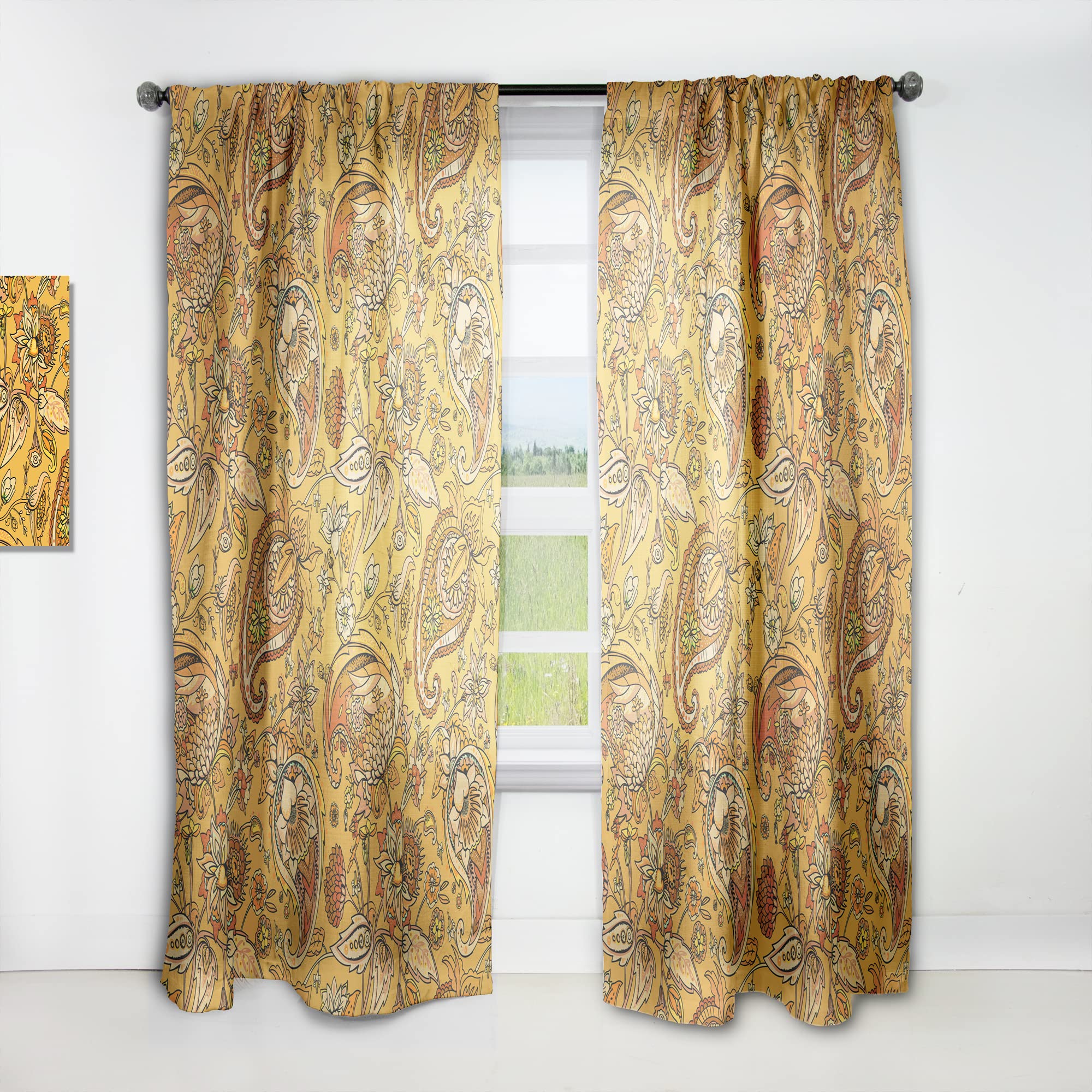 DesignQ Thermal Insulated Curtains - Oriental Paisley Pattern Single Panel (52x95 inches) for Bedroom & Living Room - Elegant Window Drapes for Home Decor & Light Blocking