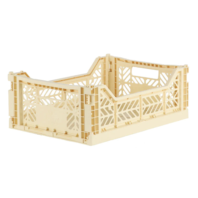 Aykasa Midi Crate - Foldable Storage Bin in Vanilla | Stackable Plastic Organizer for Home, Office & Kids Room | Perfect for Toys, Books & Closet Organization