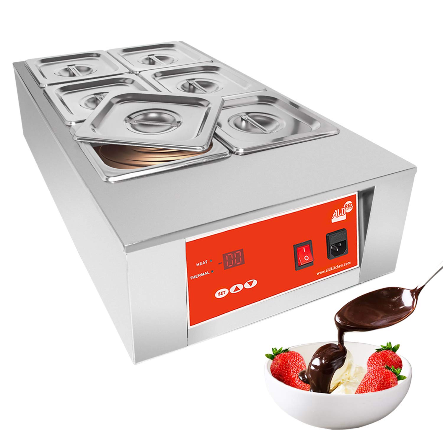 ALDKitchen Electric Chocolate Melting Pot - 6 Stainless Steel Tanks (4.5 lb/2 kg Each) for Chocolate Fondue, Candy Making & Baking | 110V Commercial & Home Use | Perfect for Parties, Catering & DIY Desserts