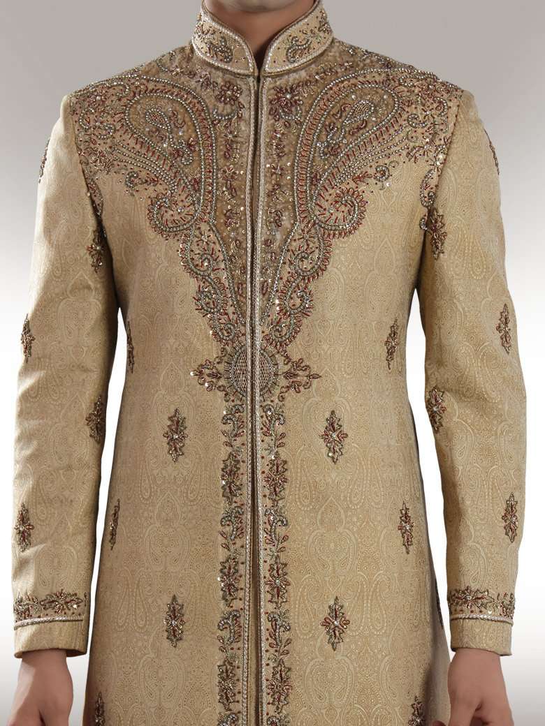 Elegant Velvet Neck Sherwani for Men - Premium Indian Wedding Sherwani with Embroidery - Perfect for Groom, Groomsmen & Special Occasions