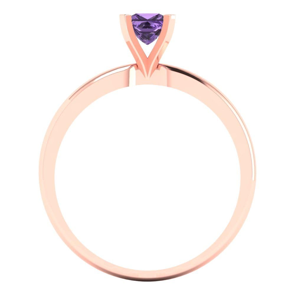 0.50ct Princess Cut Simulated Alexandrite Engagement Ring - 14k Rose Gold Solitaire Bridal Wedding Band for Anniversary, Proposal & Special Occasions
