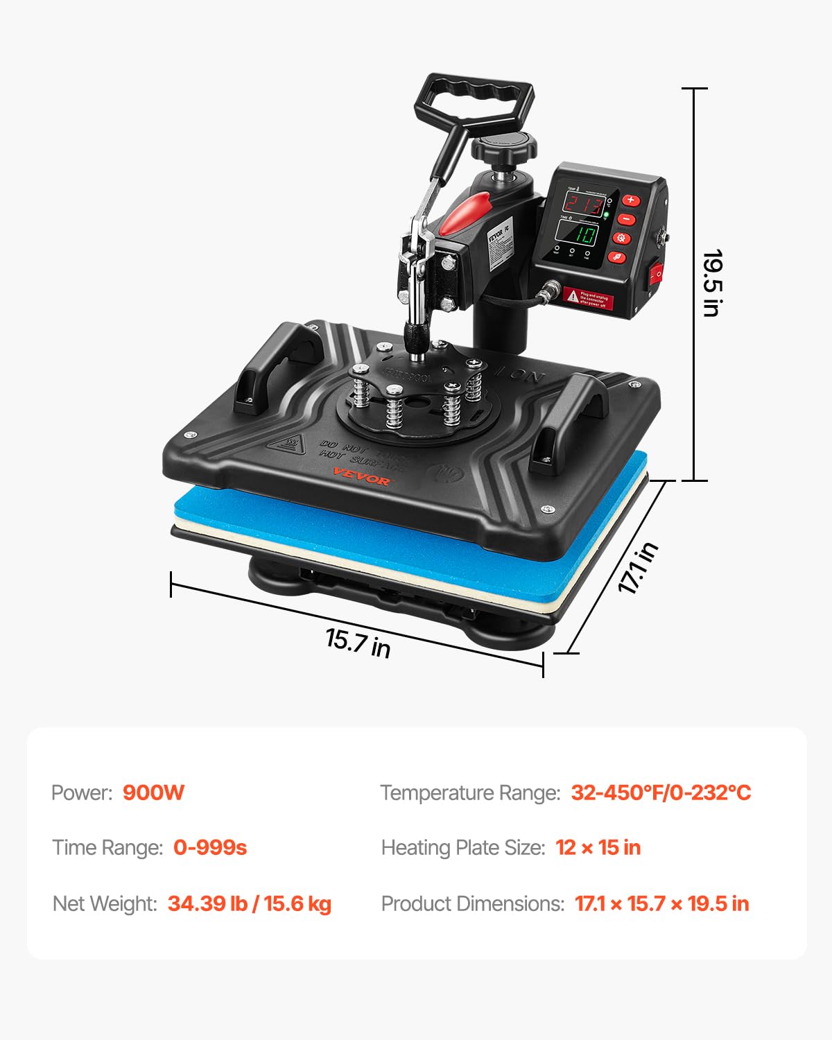 VEVOR 5 in 1 Heat Press Machine 12x15 Inch - Digital Professional T-Shirt Heat Transfer Press with 360° Swing Away Design for Sublimation on Shirts, Hats, Mugs & Plates | Perfect for DIY Crafts, Custom Apparel & Small Business Printing