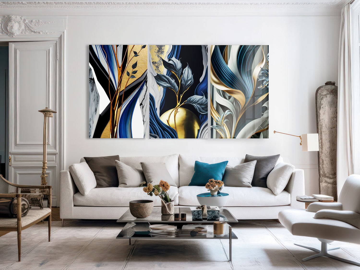 Abstract Leaves Trinity - Modern Botanical Wall Art for Home & Office Decor - Perfect for Living Room, Bedroom, and Workspace Aesthetics