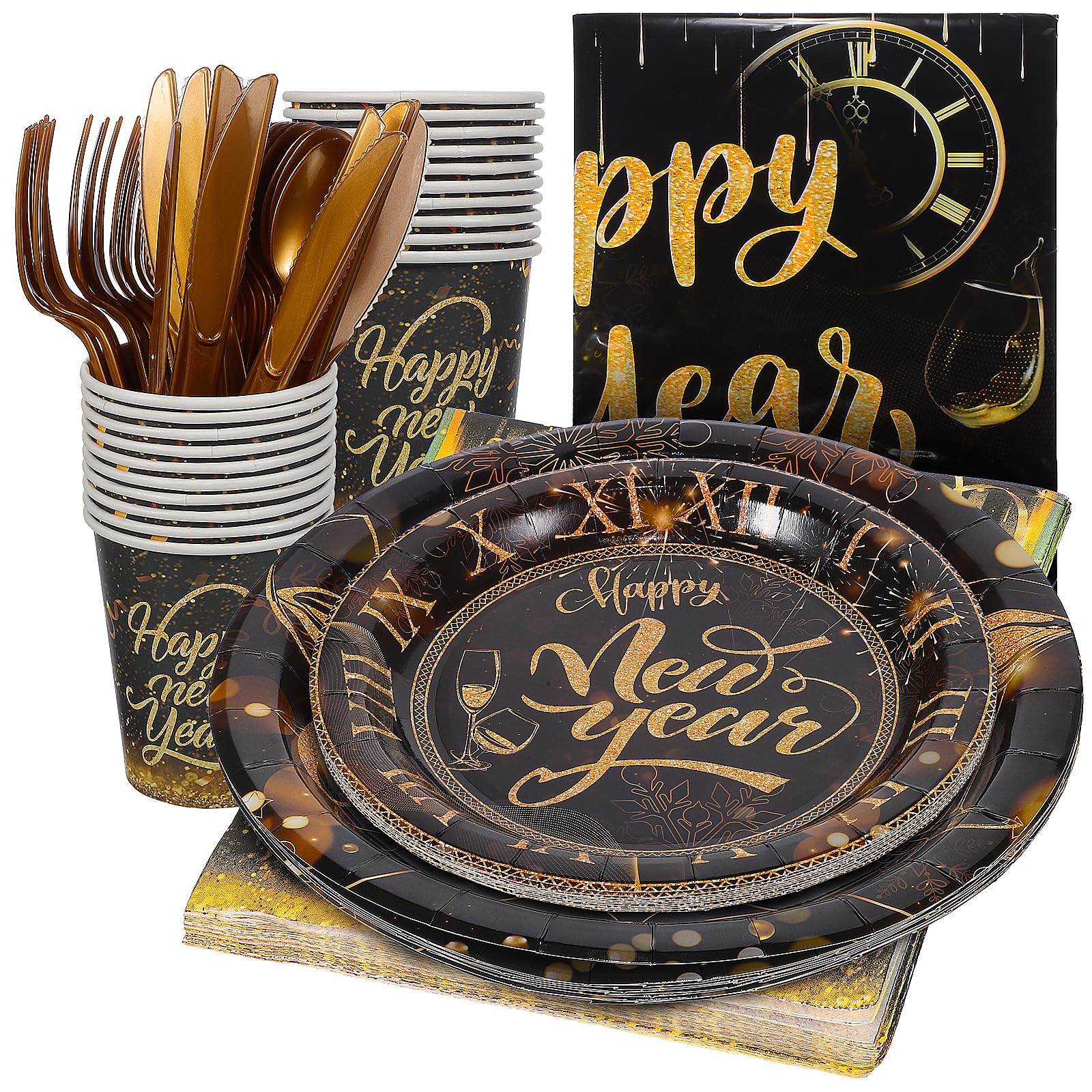 Toyvian New Year's Eve Disposable Party Plates Set - 96-Piece Dinner & Dessert Plates, Napkins, Cups for NYE, Graduation & Holiday Celebrations (Serves 24) - Perfect for Festive Gatherings, Family Reunions & Special Occasions