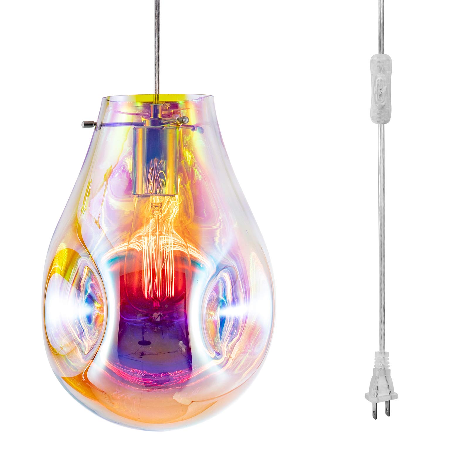 Modern Handblown Glass Plug-in Pendant Light with Cord - E26/E27 Base, Colorful Hanging Light Fixture for Kitchen Island, Living Room, Dining Room & Restaurant Decor | Perfect for Ambient Lighting Over Countertops, Tables and Bar Areas