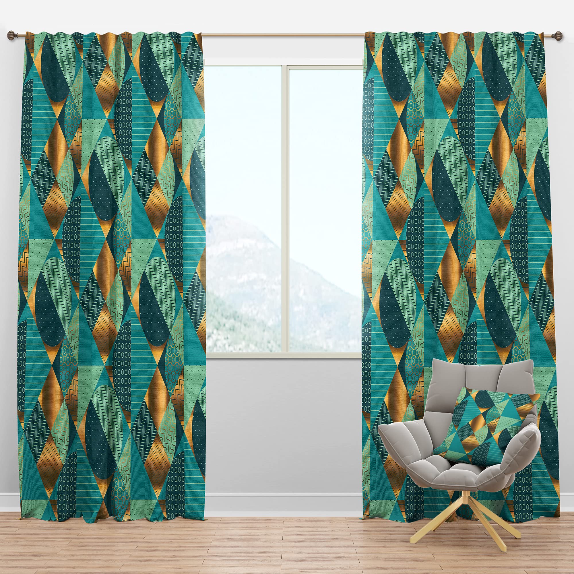 DesignQ Blackout Curtains 'Gold and Blue Dynamics II' - Thermal Insulated Single Panel (52x90 inches) for Bedroom & Living Room - Noise Reducing & Energy Saving Window Treatments for Better Sleep & Home Decor