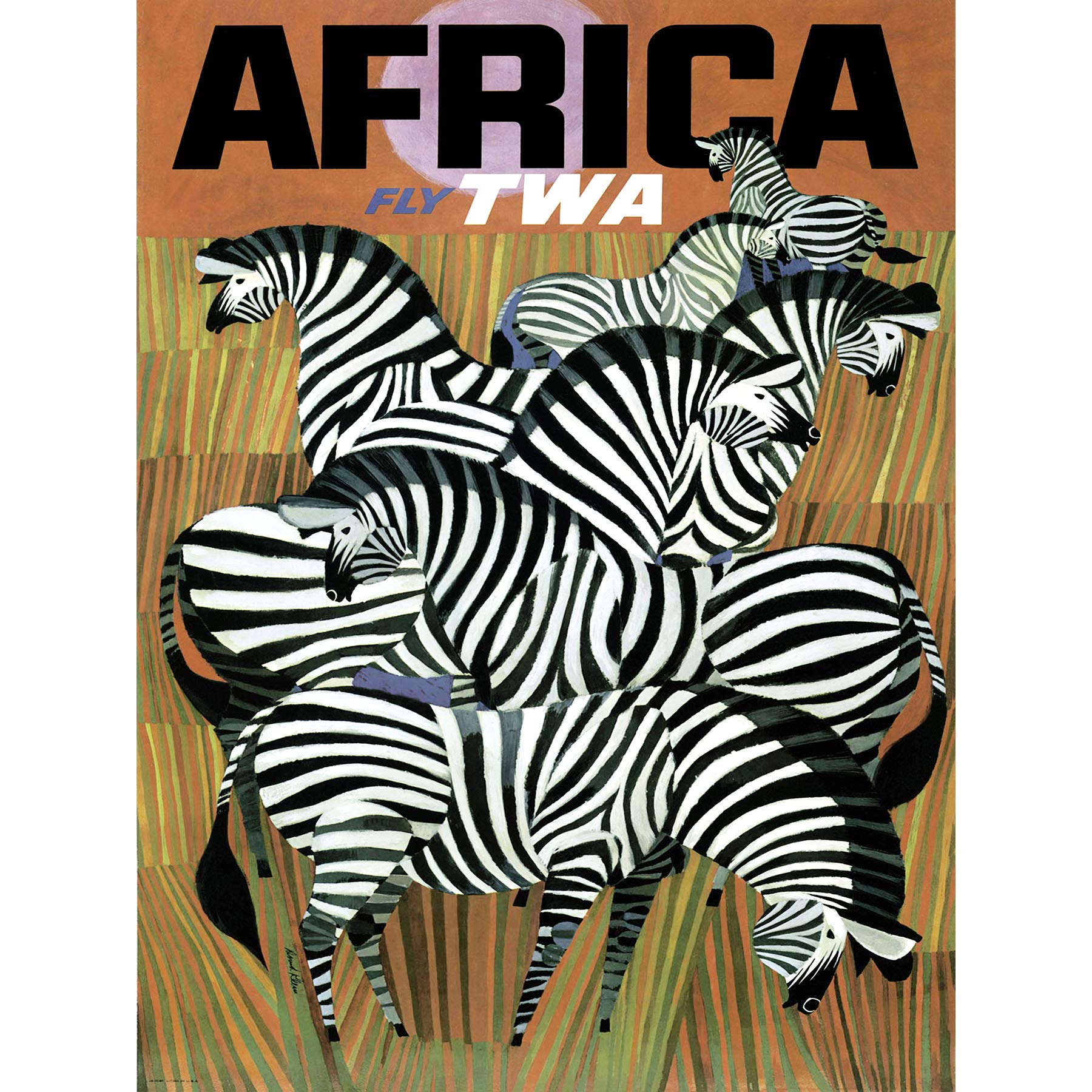 Wee Blue Coo Africa Travel TWA Airline Zebra Wall Art Poster Print - 18x24 Inch Large Thick Paper - Perfect for Living Room, Bedroom & Office Decor